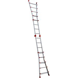 Scala edile t.b.t. argentata estesa con dettagli rossi.