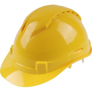 Casco da cantiere giallo LUX con sospensione a 6 punti per una protezione ottimale della testa.