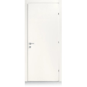 Porta interna bianca con maniglia argentata. Design semplice per la tua casa.