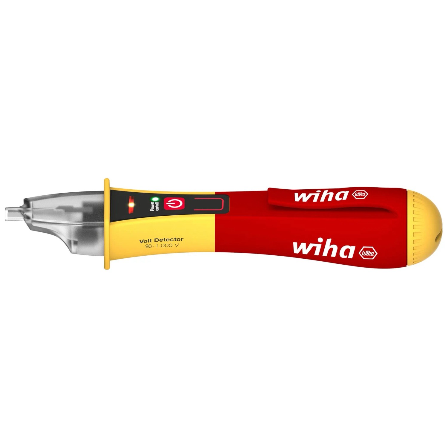 Tester di tensione Wiha rosso-giallo Volt Detector senza contatto con punta trasparente e clip per 90-1000V AC.