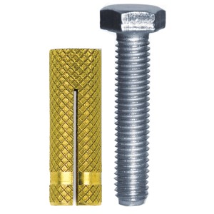 t.b.t. Tasselli: Dettaglio di tassello ad espansione in ottone e vite.