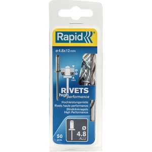 Rivetti ciechi Rapid 4.8x12mm, 50 pezzi, per Graffe a dorso sottile.