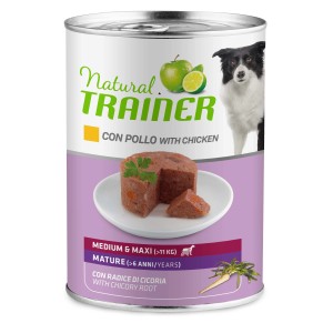 Natural Trainer cibo umido per cani pollo per cani maturi di taglia media e maxi in lattina.