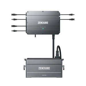 Componenti Zendure per pannelli solari da balcone: Inverter e batteria AB1000 in grigio.