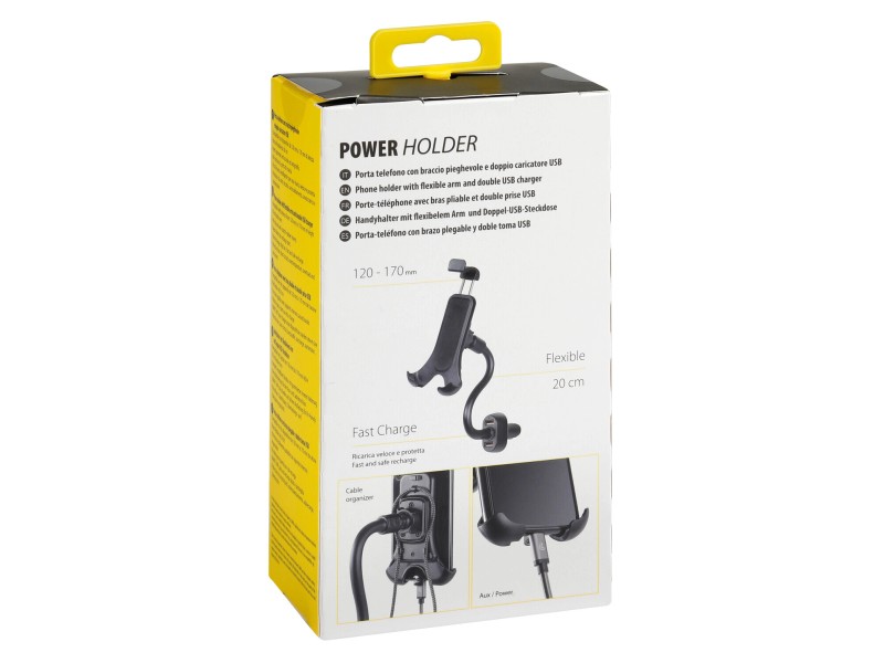 Porta cellulare auto Power Holder con doppio caricatore Usb nero