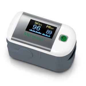 Ossimetro da dito Medisana per misurare la saturazione di ossigeno e la frequenza cardiaca.
