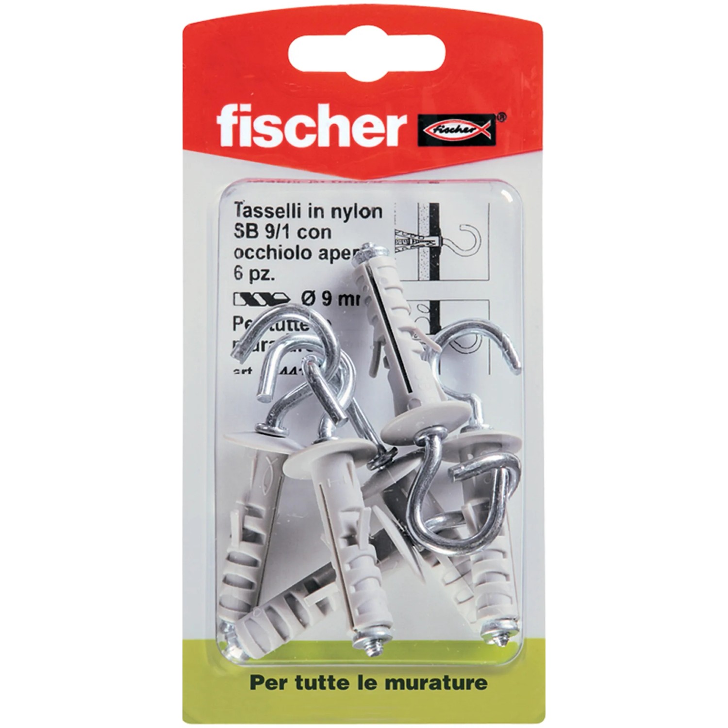 Tasselli Fischer in nylon con gancio, 6 pezzi. Tasselli universali.