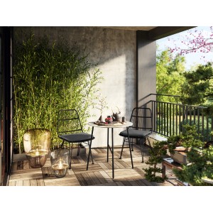 Set balcone Takone 3 pezzi nero con tavolo effetto marmo per balcone e terrazza.