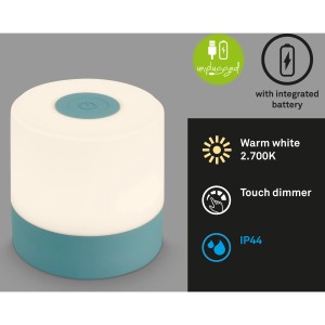 Lampada da tavolo a batteria blu Brilo Smal, luce decorativa a LED portatile con dimmer touch e ricarica USB.
