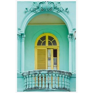 Quadri: Facciata turchese con finestra gialla e balcone.