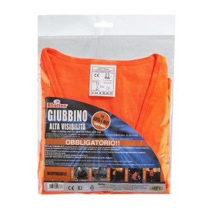 Gilet di sicurezza arancione di t.b.t. per abbigliamento da lavoro, confezionato.