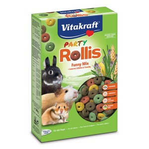 Vitakraft Rollis Party 500g: Anelli croccanti per roditori con vitamine e minerali.