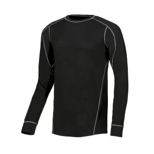 Maglia a maniche lunghe nera t.b.t. per abbigliamento da lavoro con cuciture grigie.