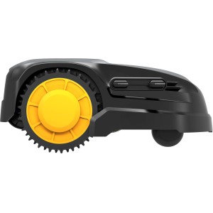 Robot tagliaerba t.b.t. nero con ruote gialle.