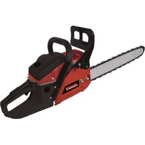 Motosega rossa con manico e lama neri. Categoria: Motoseghe.
