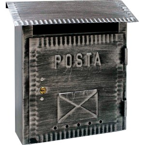 Cassetta postale in metallo effetto anticato con la scritta POSTA e un simbolo di lettera.