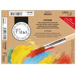 t.b.t. telaio 30x30 cm, cotone, con pennello e residui di colore.