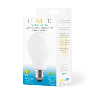 Lampadina LED E27 nella confezione. Lampada LED a risparmio energetico per lampade e apparecchi.