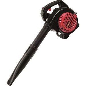 Aspirafoglie/soffiatore t.b.t. con corpo rosso e tubo nero.