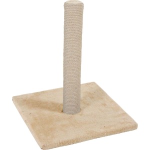 Tiragraffi beige con tronco in sisal e base quadrata.