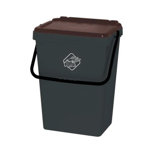 Pattumiera t.b.t. grigia con coperchio marrone e manico.