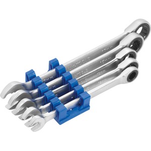Set di chiavi a cricchetto LUX Professional da 5 pezzi in acciaio al cromo vanadio con supporto.