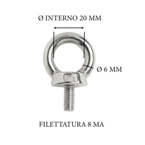 t.b.t. per accessori nautici, dettaglio dell'anello con vite e dimensioni.