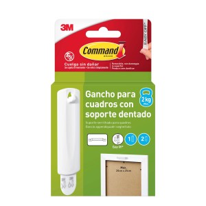 Gancio per quadri Command 3M con supporto a denti di sega, adatto per quadri fino a 2 kg.