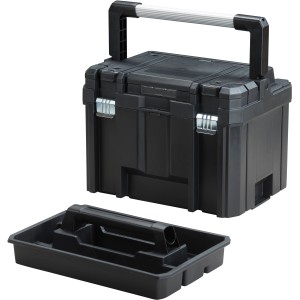 Cassetta porta attrezzi profonda Stanley FatMax Tstak nera con maniglia e inserto organizer.