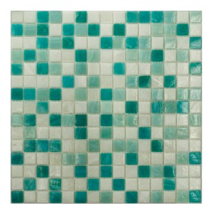 Piastrella a mosaico t.b.t. nei toni del turchese e del bianco.