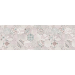 Paraschizzi t.b.t. con piastrelle esagonali decorate in colori pastello.