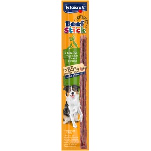 Vitakraft Beef Stick Vegetable per cani, confezionato singolarmente. Snack gustoso con alto contenuto di carne.