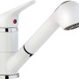 Miscelatore monocomando bianco t.b.t. con doccetta estraibile per lavello o lavabo.