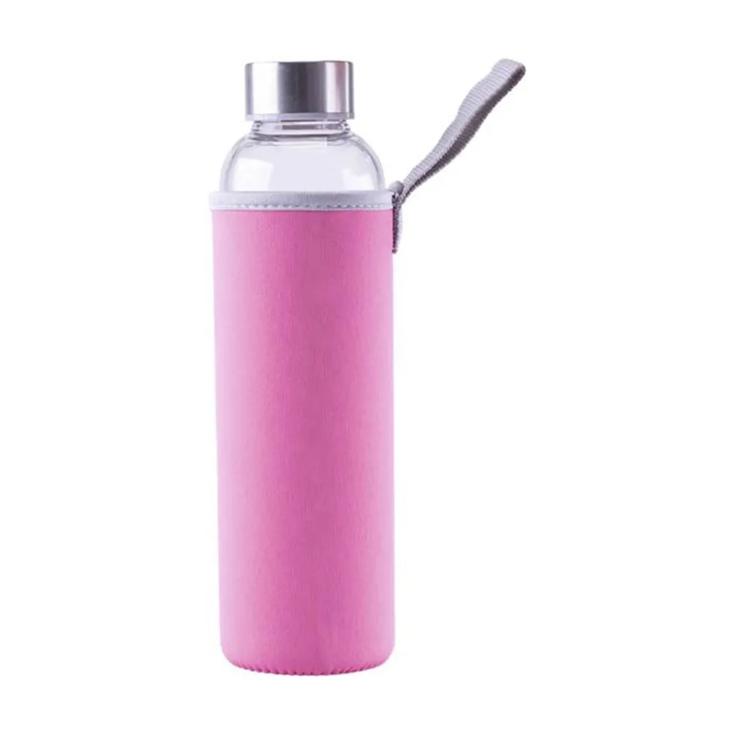 Borraccia in vetro Culinario, 550ml, con custodia rosa e tappo in acciaio inox.