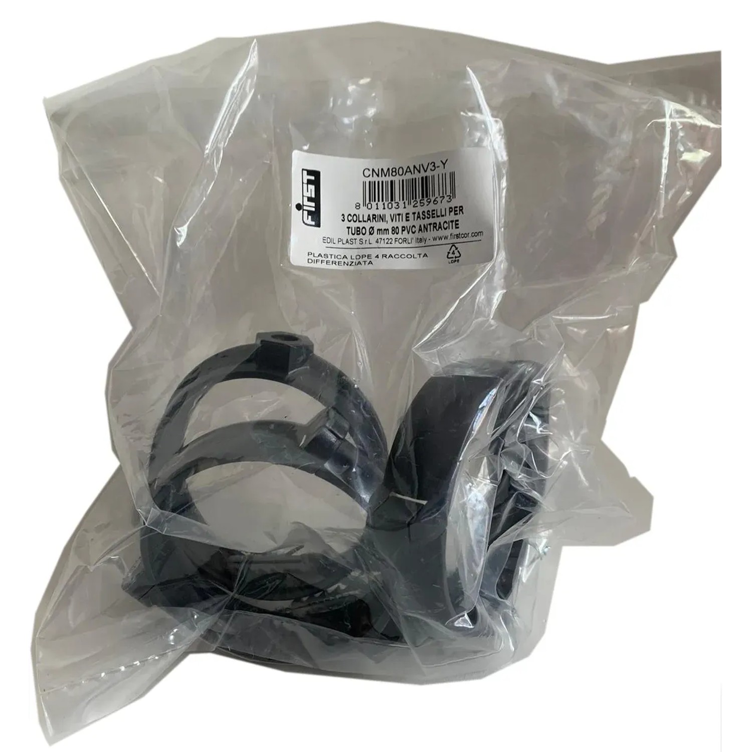 Set di collari t.b.t., plastica, antracite, per grondaie e pluviali.