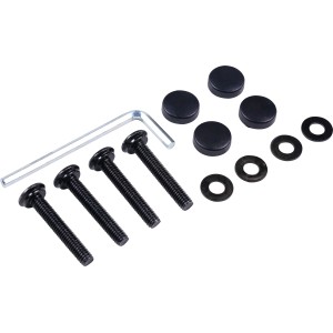 Kit di montaggio per set lounge Carleton con viti, rondelle, tappi e chiave a brugola.