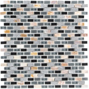 Mosaico in vetro e pietra, 5th Avenue Black Mix Seashell, 28,5x28,5 cm. Piastrelle a mosaico in nero, grigio e beige.
