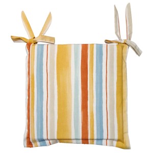 Cuscino per sedia da giardino a righe con lacci.