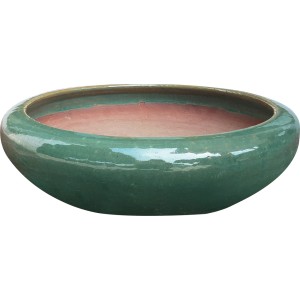 Ciotola in terracotta verde e poco profonda per piante, Vasi in terracotta.