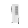 Ventilatore t.b.t. bianco di lato, con ruote per un facile trasporto.