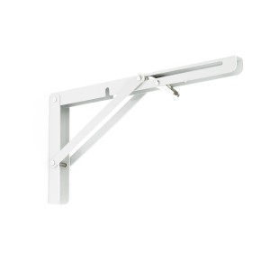Staffa pieghevole bianca per mensola a parete.