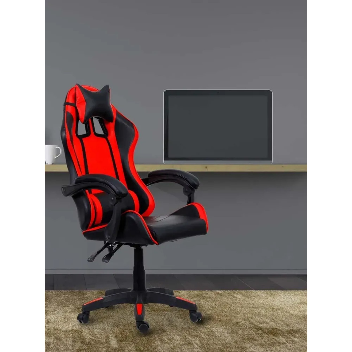 Sedia da gaming nera e rossa. Sedia da scrivania ergonomica per gamer.
