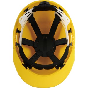 Casco da cantiere giallo LUX con imbracatura a 6 punti per una protezione ottimale.