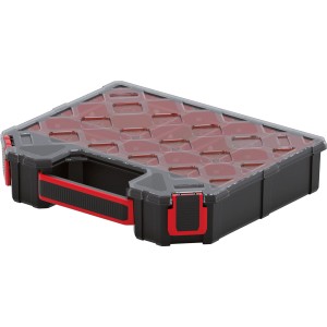 Organizzatore per utensili Kistenberg Tager Carbo, sistema di stoccaggio con coperchio trasparente e maniglia.