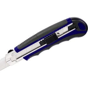 Cutter LUX Comfort 25 mm con lama retrattile e manico blu-nero.