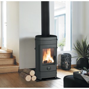 Stufa a legna t.b.t. in soggiorno con legna che brucia. Categoria: Stufe a legna.