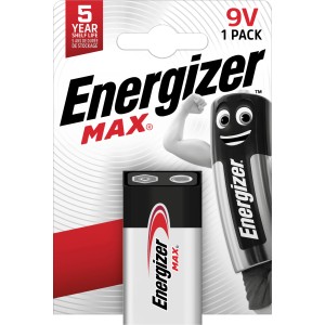Batteria alcalina Energizer Max 9V E-Block, 1 pezzo, per dispositivi esigenti.