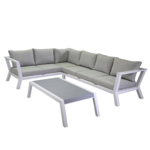 Salotto da giardino Riverton angolare in alluminio bianco 6 posti