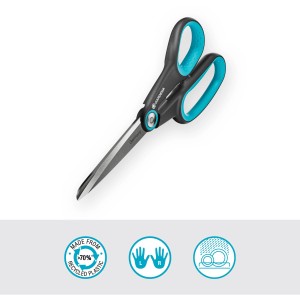 Forbici universali Gardena MultiCut: forbici multiuso con lame in acciaio inox e manici blu-neri.
