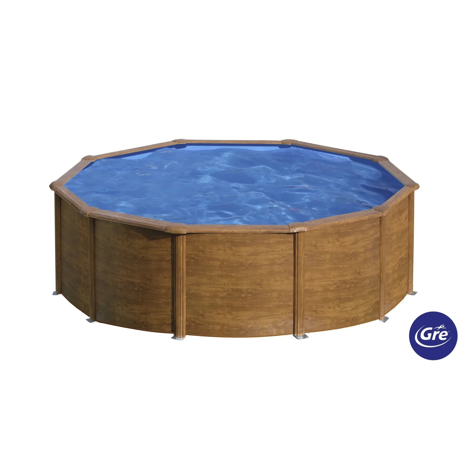 Piscina rotonda Gre Pool Pacific effetto legno, Ø 460 cm, altezza 120 cm. Piscina con pareti in acciaio color legno.